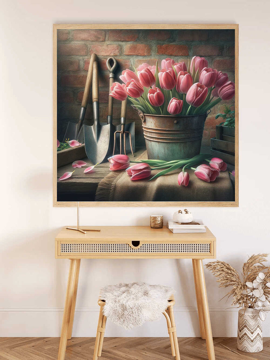 Pink bouquet of tulips in a bucket — Diamond Painting Kit, product view 2