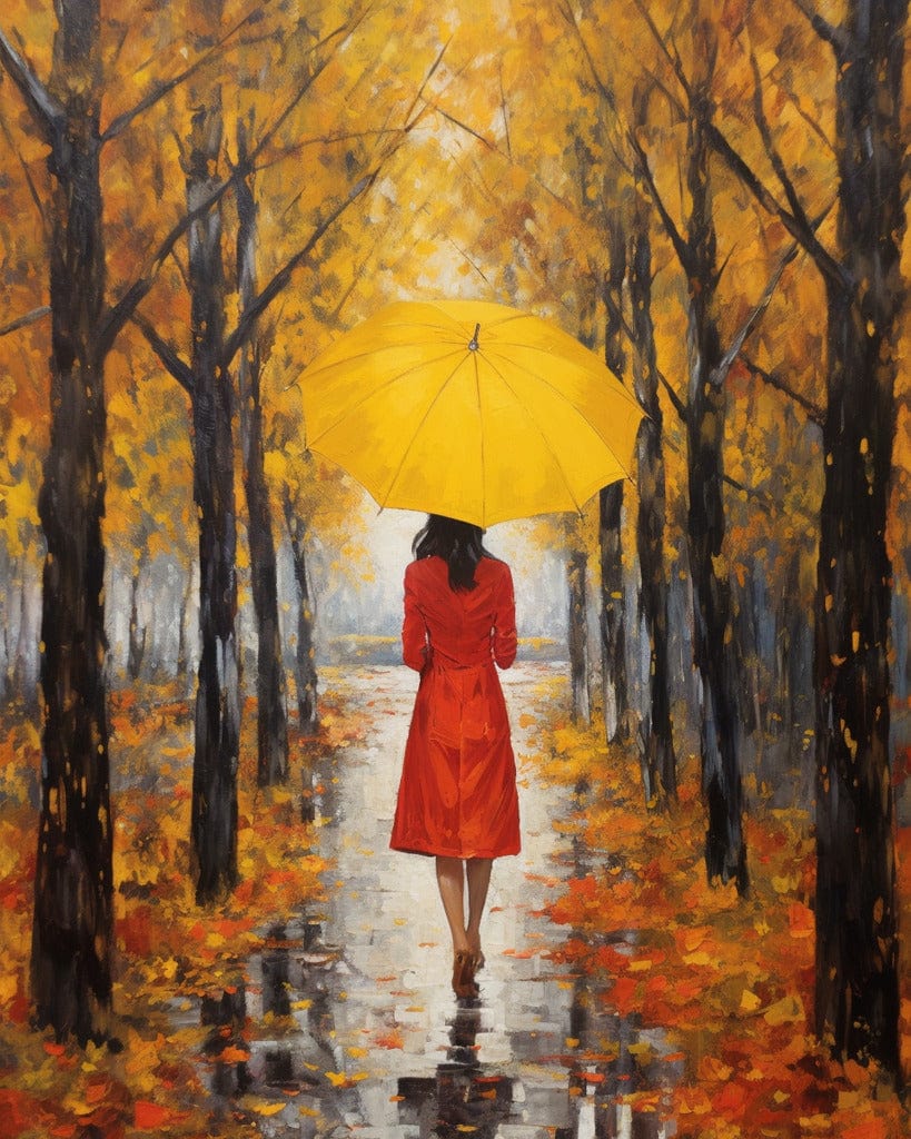 Autumn feelings: Beautiful woman in a colorful forest — Diamond Painting Kit design