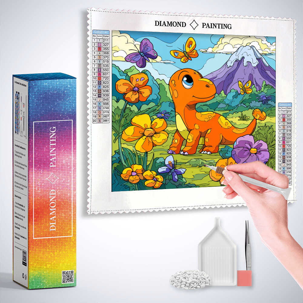 Orange Dinosaur in Spring — Diamond Painting Kit, product view 3