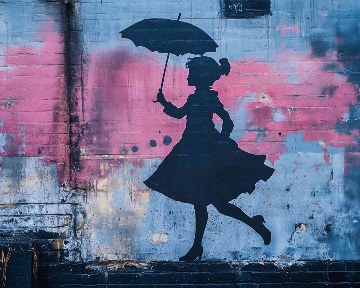 Dancing in Shadow and Rain, Street Art Style — Diamond Painting Kit design