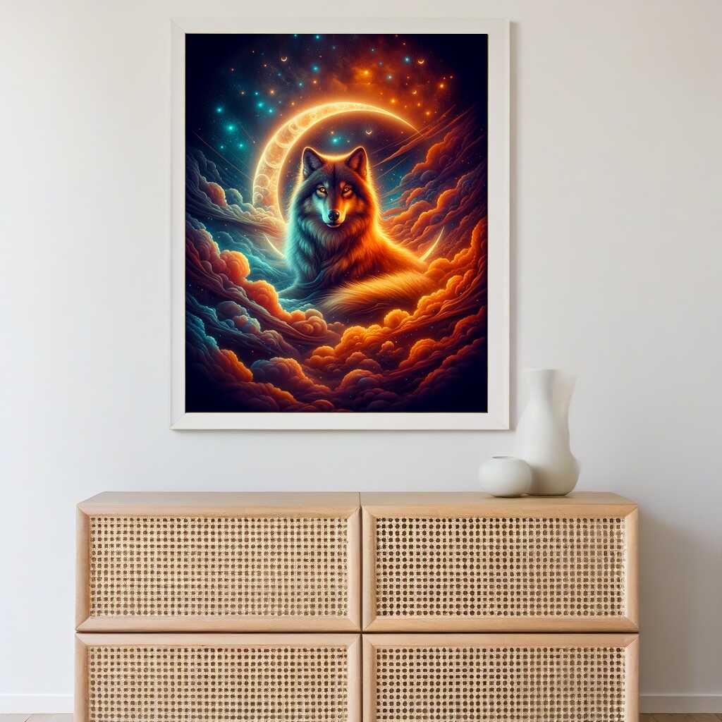 Wolf with crescent moon — Diamond Painting Kit, product view 2