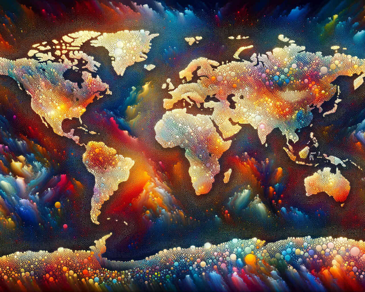 World Map in Splashes of Color — Diamond Painting Kit design