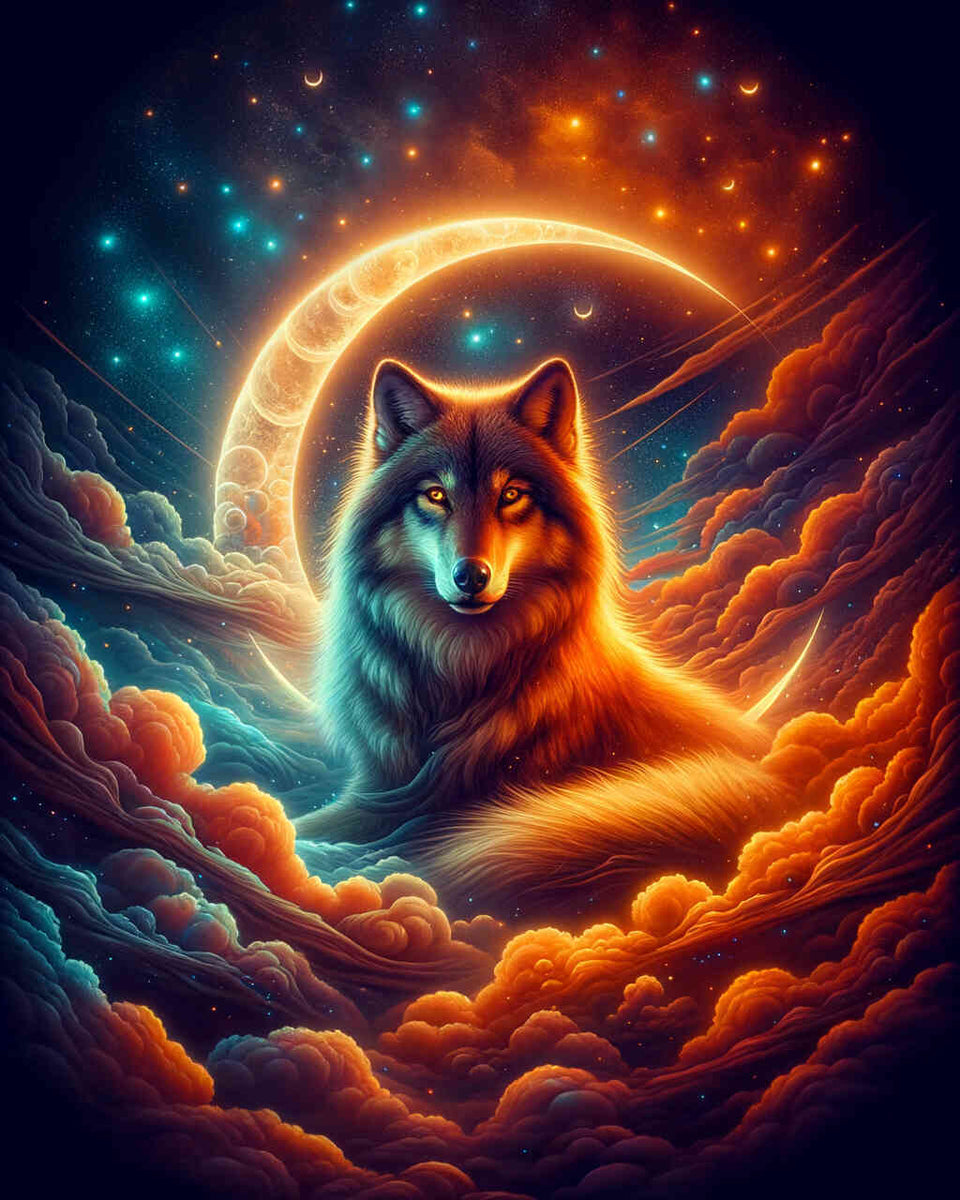 Wolf with crescent moon — Diamond Painting Kit design