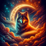 Wolf with crescent moon — Diamond Painting Kit design