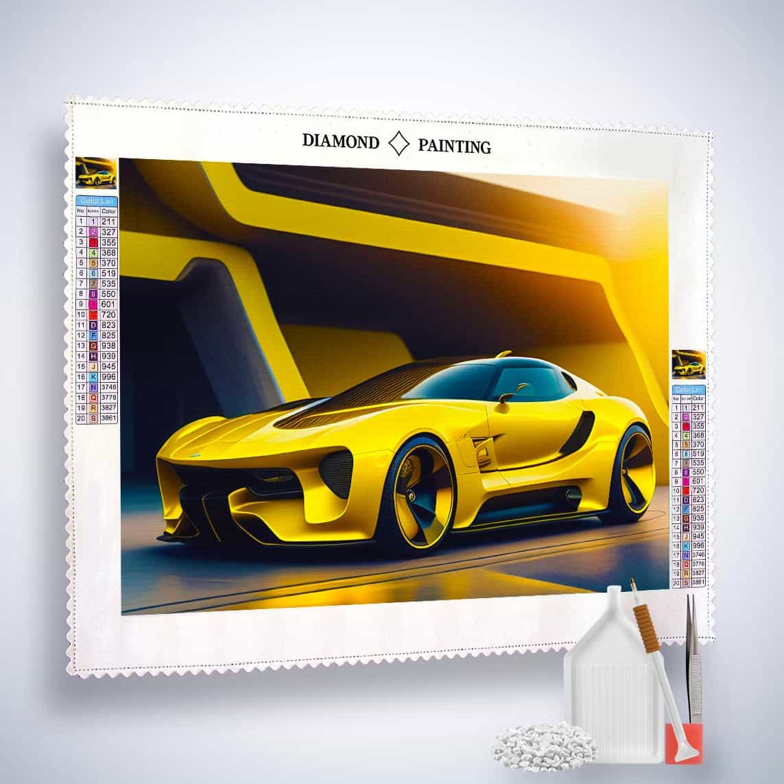 Yellow sports car — Diamond Painting Kit, product view 2