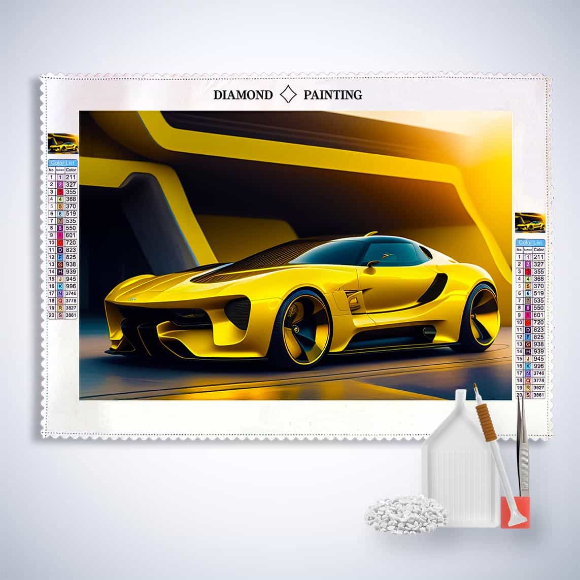 Yellow sports car — Diamond Painting Kit, product view 3