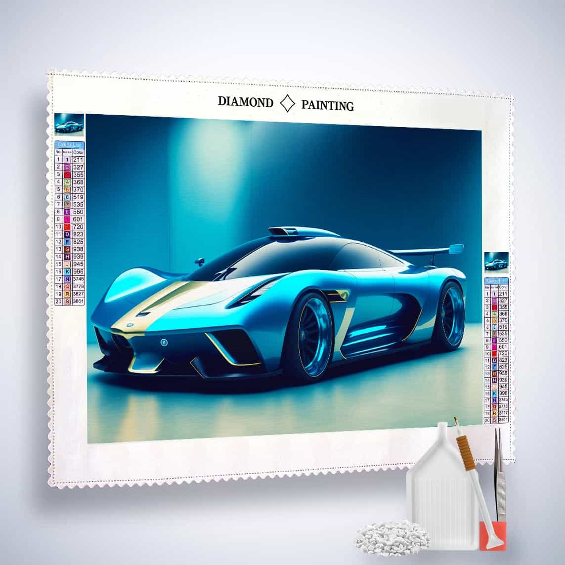 Blue sports car — Diamond Painting Kit, product view 2