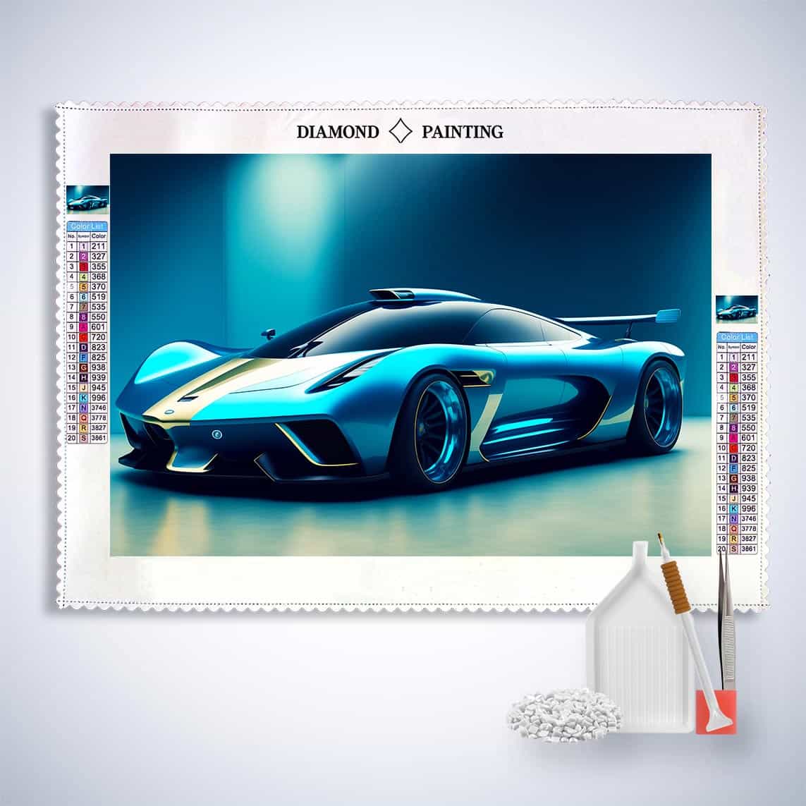 Blue sports car — Diamond Painting Kit, product view 3