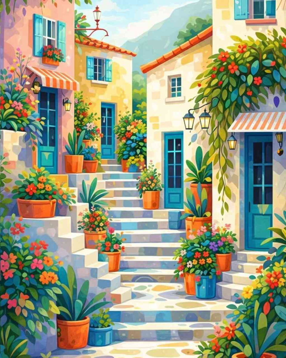 A Sun-Kissed Mediterranean Lane — Diamond Painting Kit design