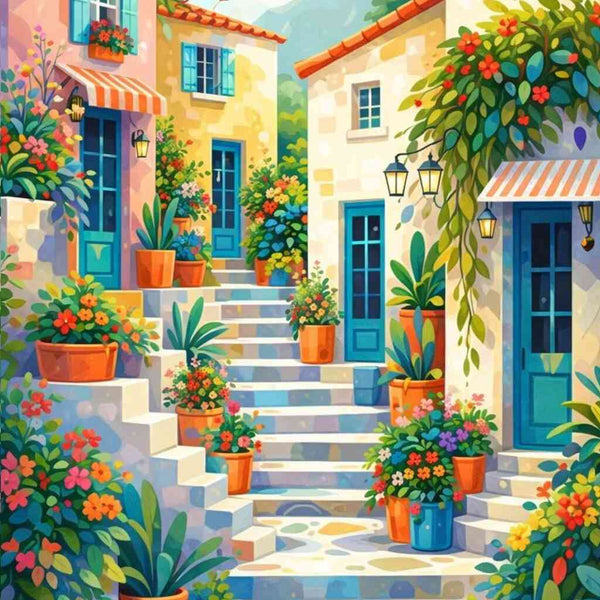 A Sun-Kissed Mediterranean Lane — Diamond Painting Kit design