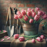 Pink bouquet of tulips in a bucket — Diamond Painting Kit design