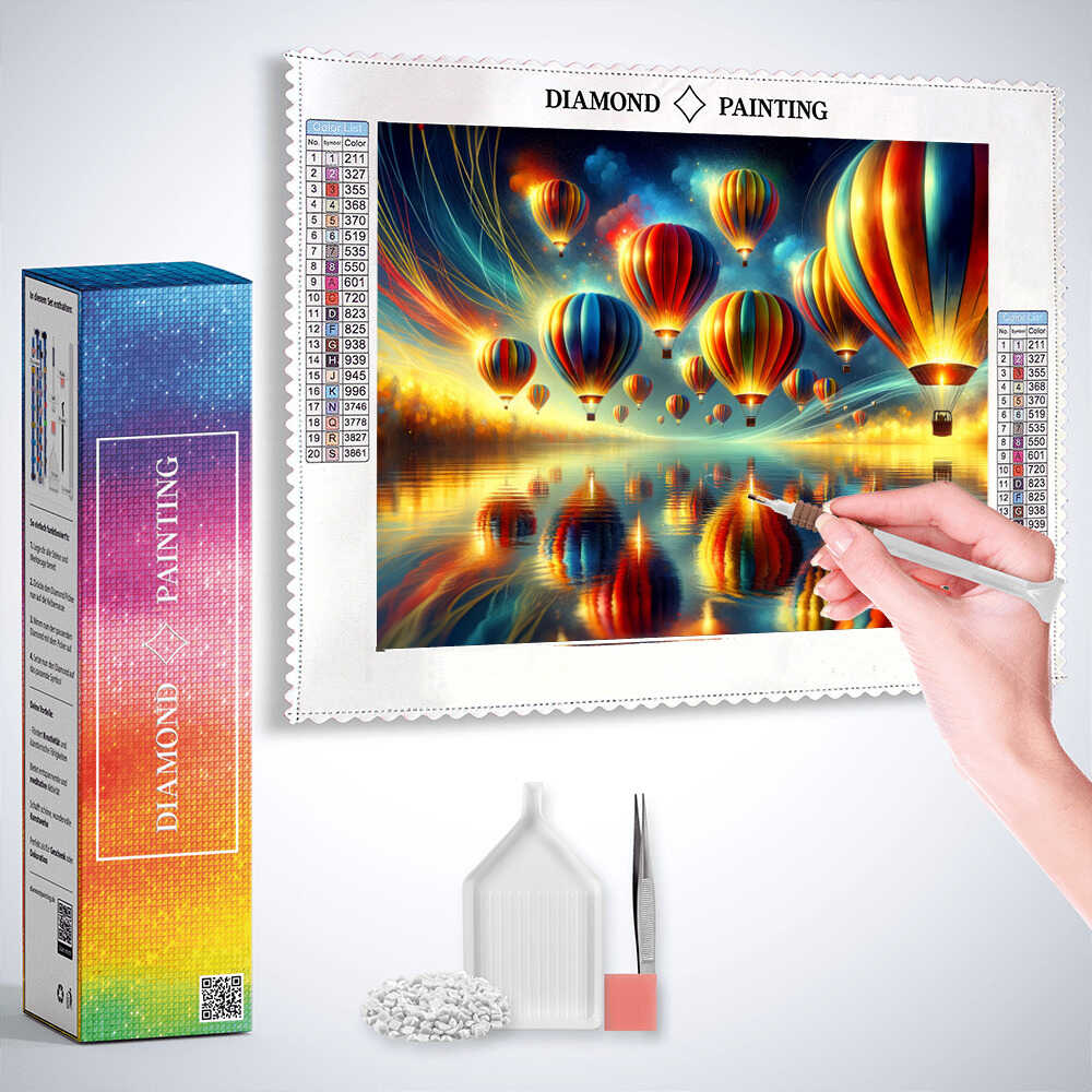 Hot Air Balloon Reflected in a Lake — Diamond Painting Kit, product view 3