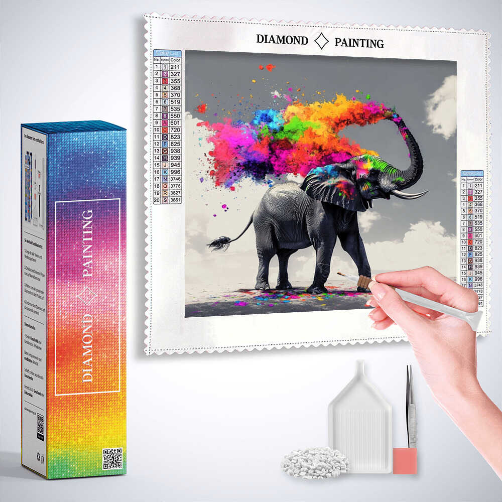 Elephant in an Explosion of Color — Diamond Painting Kit, product view 3