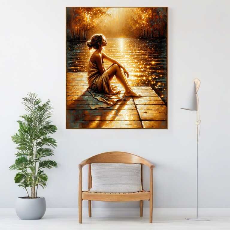 Woman on the jetty water shadow — Diamond Painting Kit, product view 2