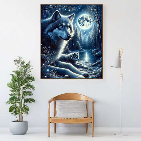 Wolf couple by moonlight — Diamond Painting Kit, product view 2