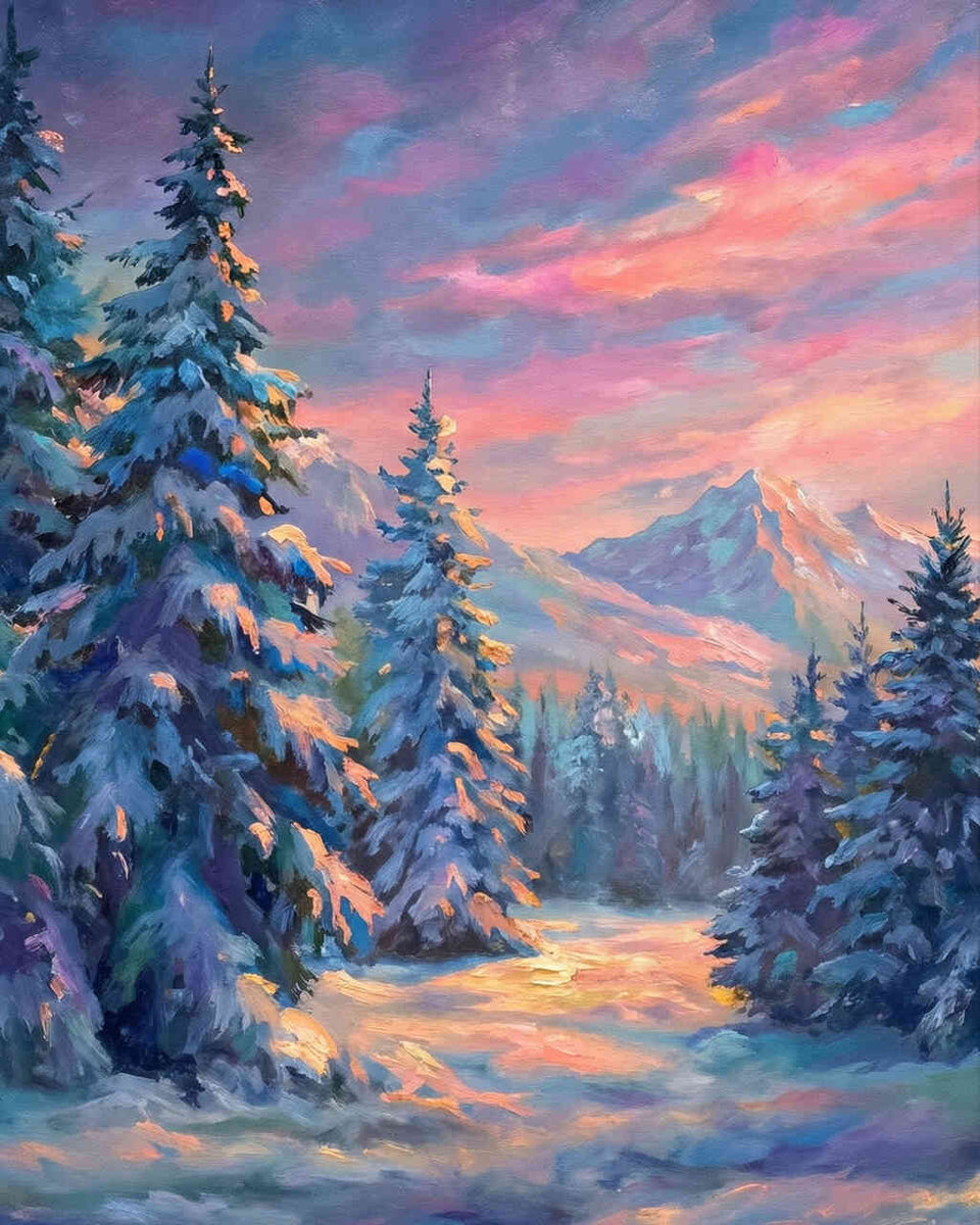 Winter Mountain Glow — Diamond Painting Kit design