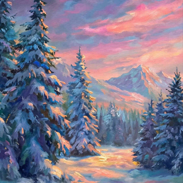 Winter Mountain Glow — Diamond Painting Kit design