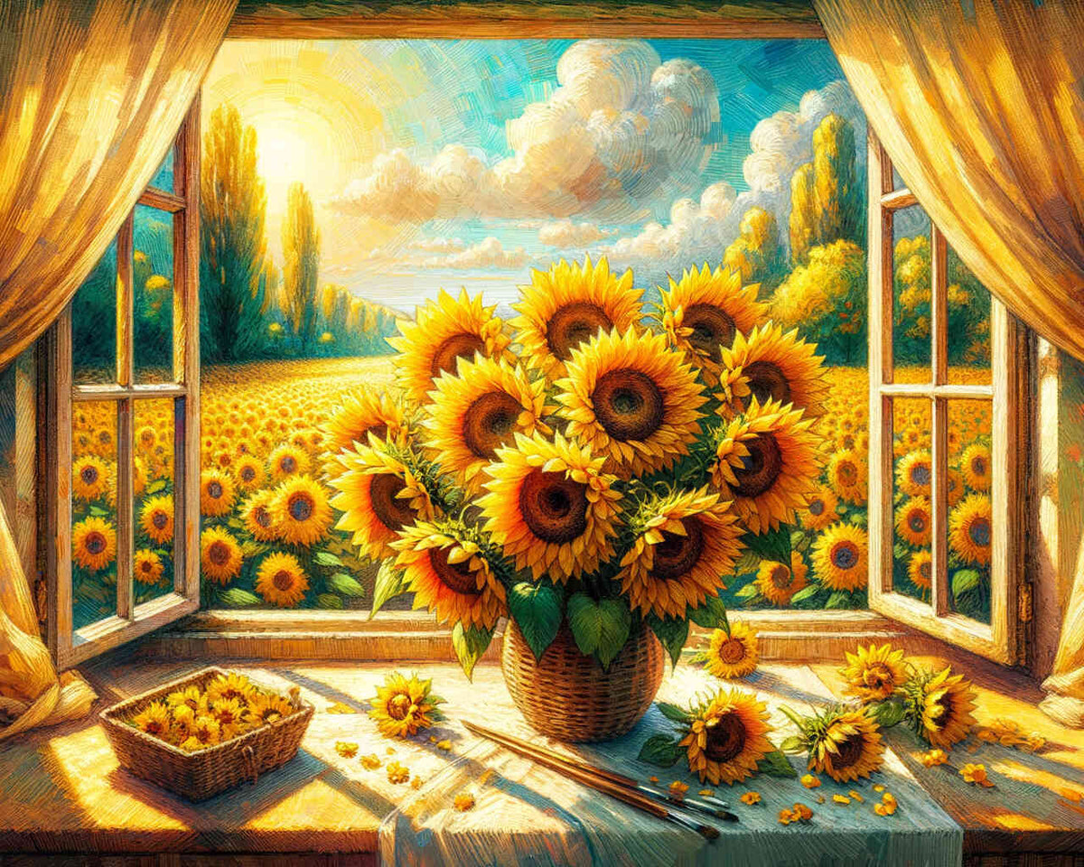 Sunflower Bouquet by the Window — Diamond Painting Kit design