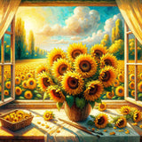 Sunflower Bouquet by the Window — Diamond Painting Kit design