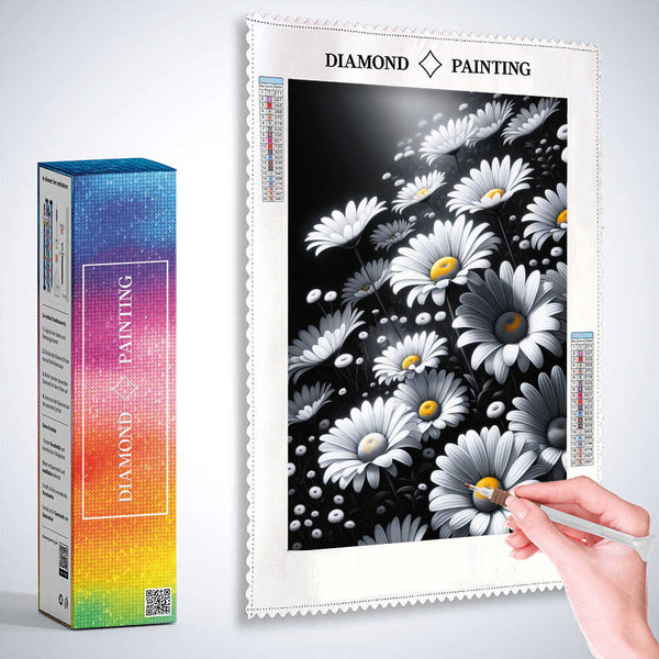 Daisies, Black and White — Diamond Painting Kit, product view 3