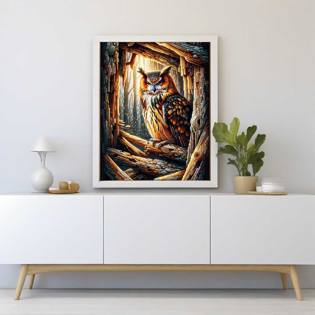 Owl surrounded by wood — Diamond Painting Kit, product view 2