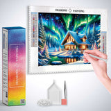 Winter House beneath the Aurora — Diamond Painting Kit, product view 3