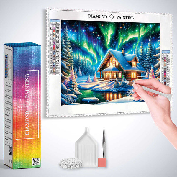 Winter House beneath the Aurora — Diamond Painting Kit, product view 3
