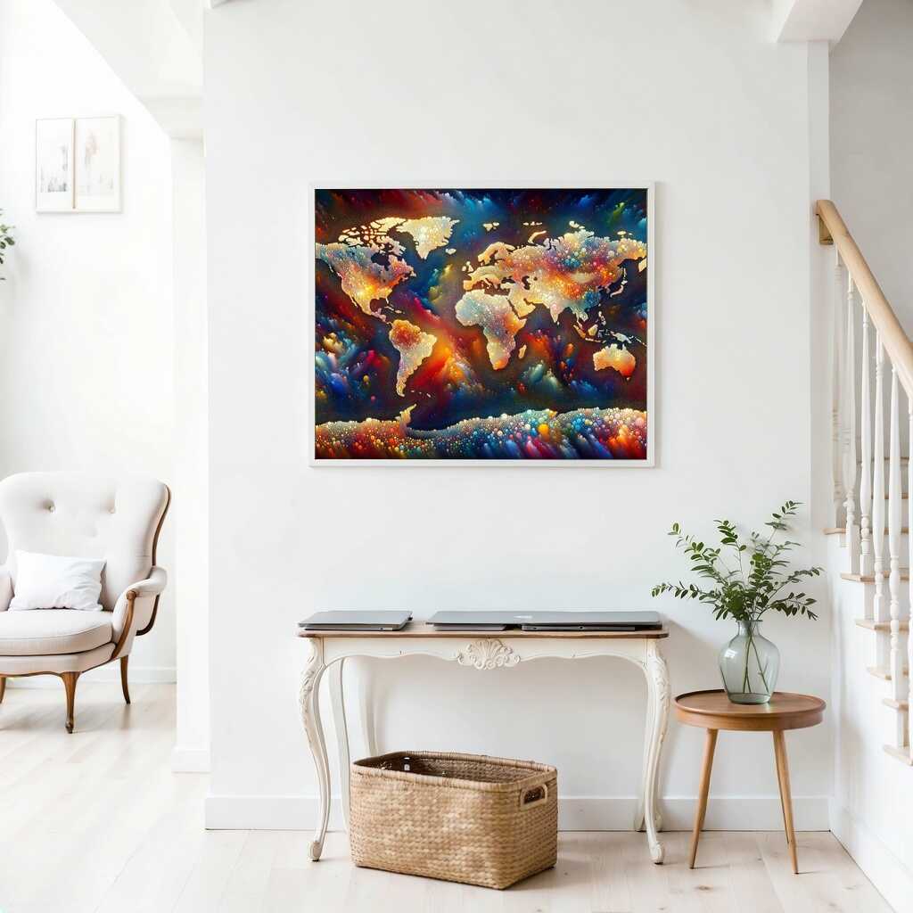 World Map in Splashes of Color — Diamond Painting Kit, product view 2