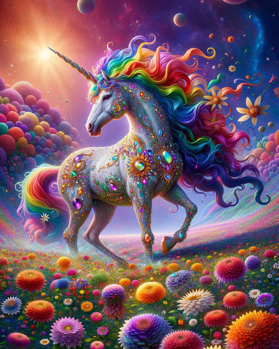 Rainbow unicorn with jewelry — Diamond Painting Kit design