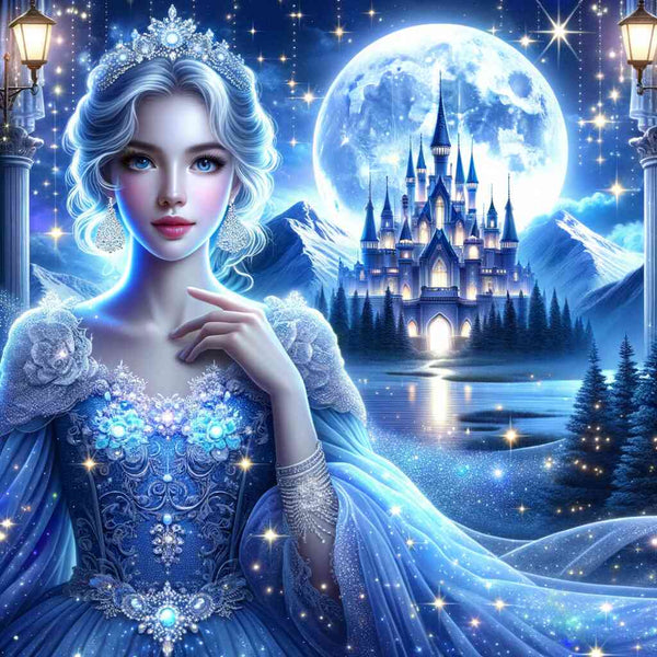 The Magical Princess in Moonlight — Personalized Portrait Diamond Painting Kit design