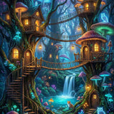 The Magical Forest Village at Night — Diamond Painting Kit design