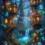 The Magical Forest Village at Night — Diamond Painting Kit design
