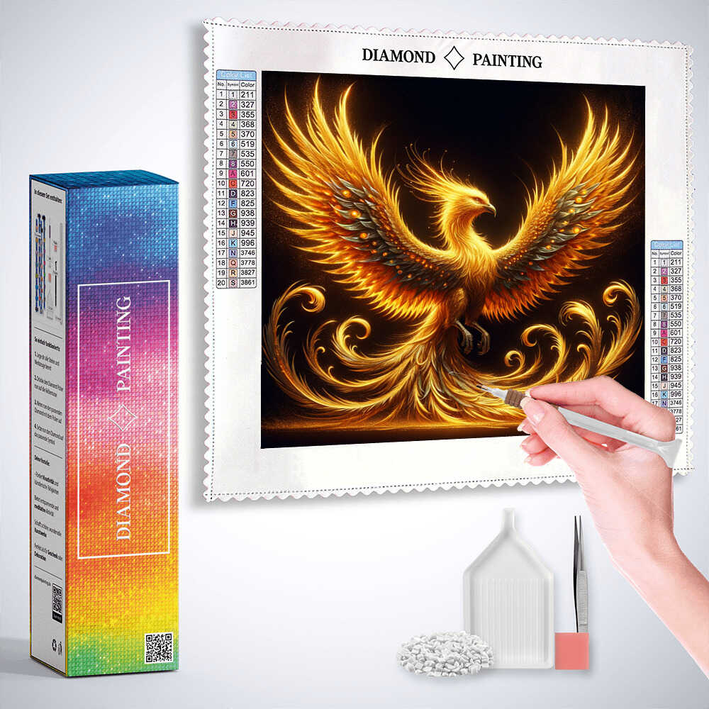 Phoenix Awakening, Golden — Diamond Painting Kit, product view 3
