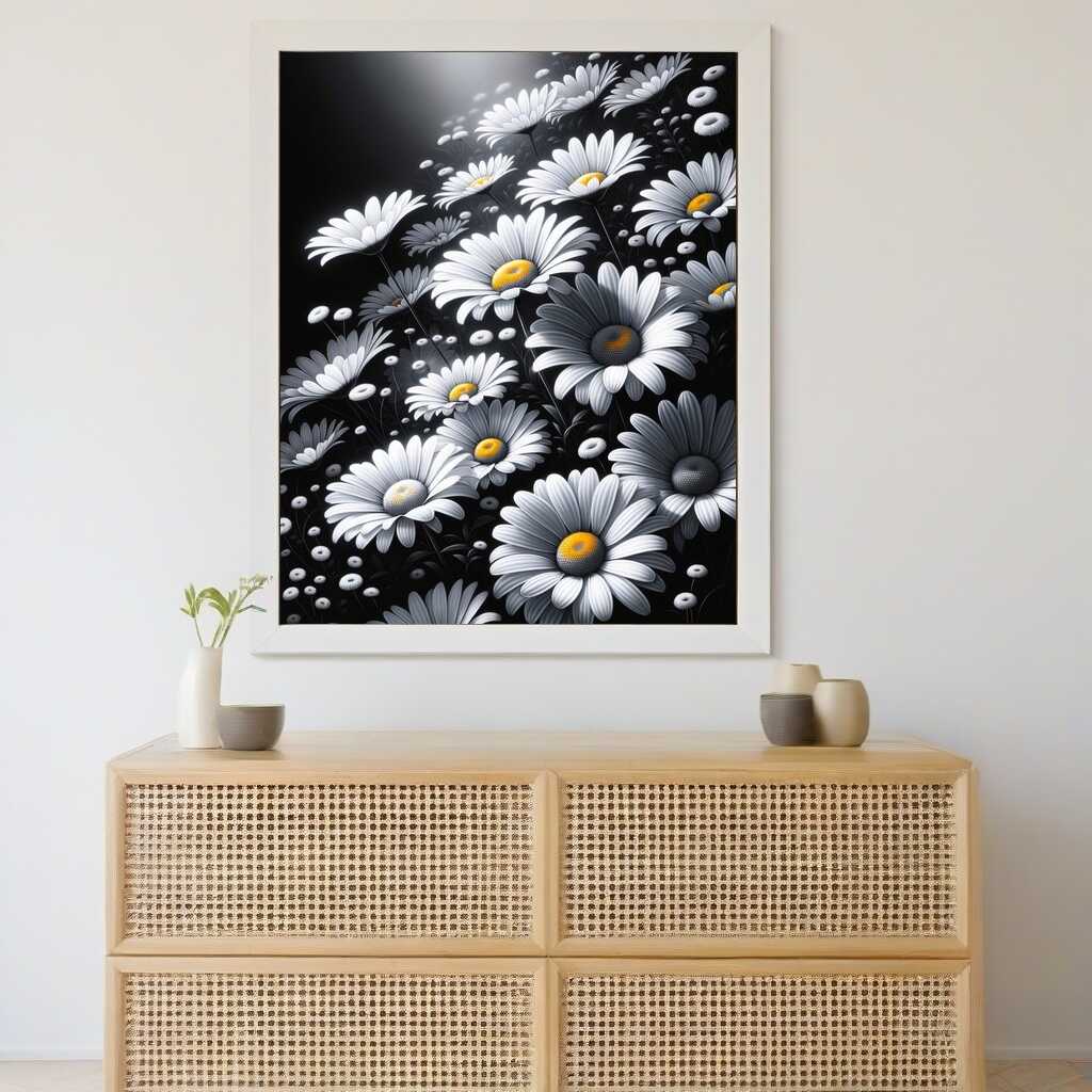Daisies, Black and White — Diamond Painting Kit, product view 2