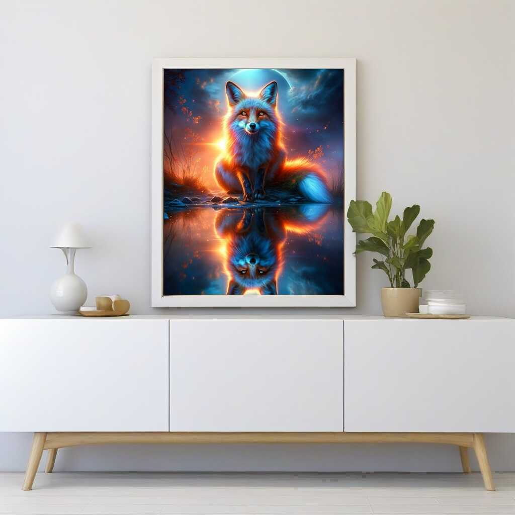 Fox mirror image, colored — Diamond Painting Kit, product view 2