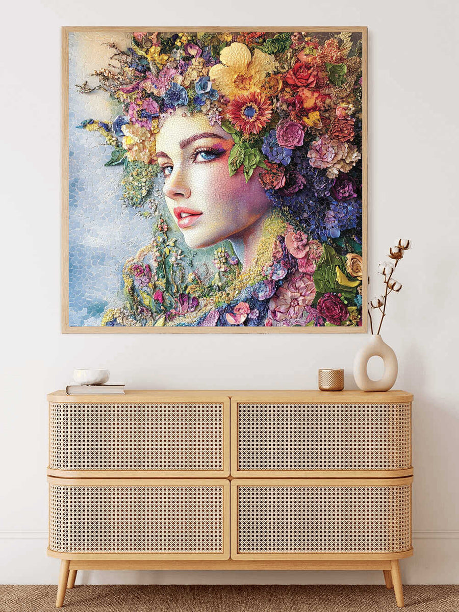 A Young Woman's Floral Awakening — Diamond Painting Kit, product view 2