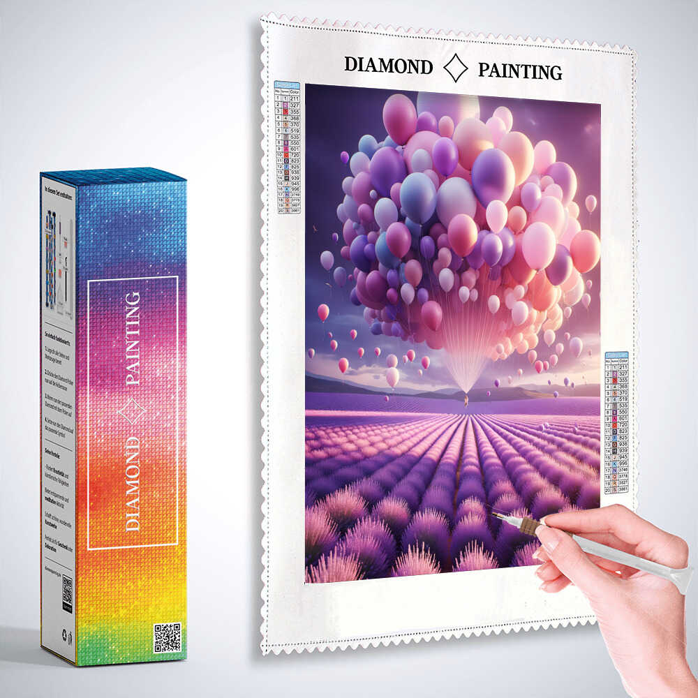 Balloons lavender field — Diamond Painting Kit, product view 3