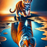 Small cat big tiger reflection — Diamond Painting Kit design