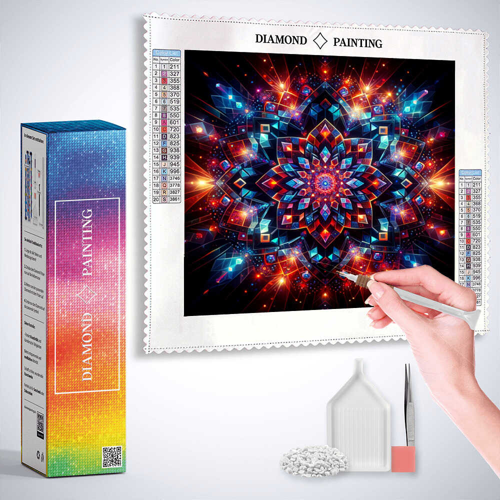 Mandala colorful on black — Diamond Painting Kit, product view 3