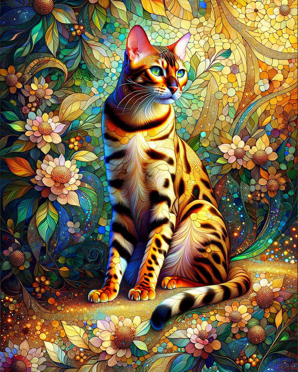 Cat mosaic, Bengal cat — Diamond Painting Kit design