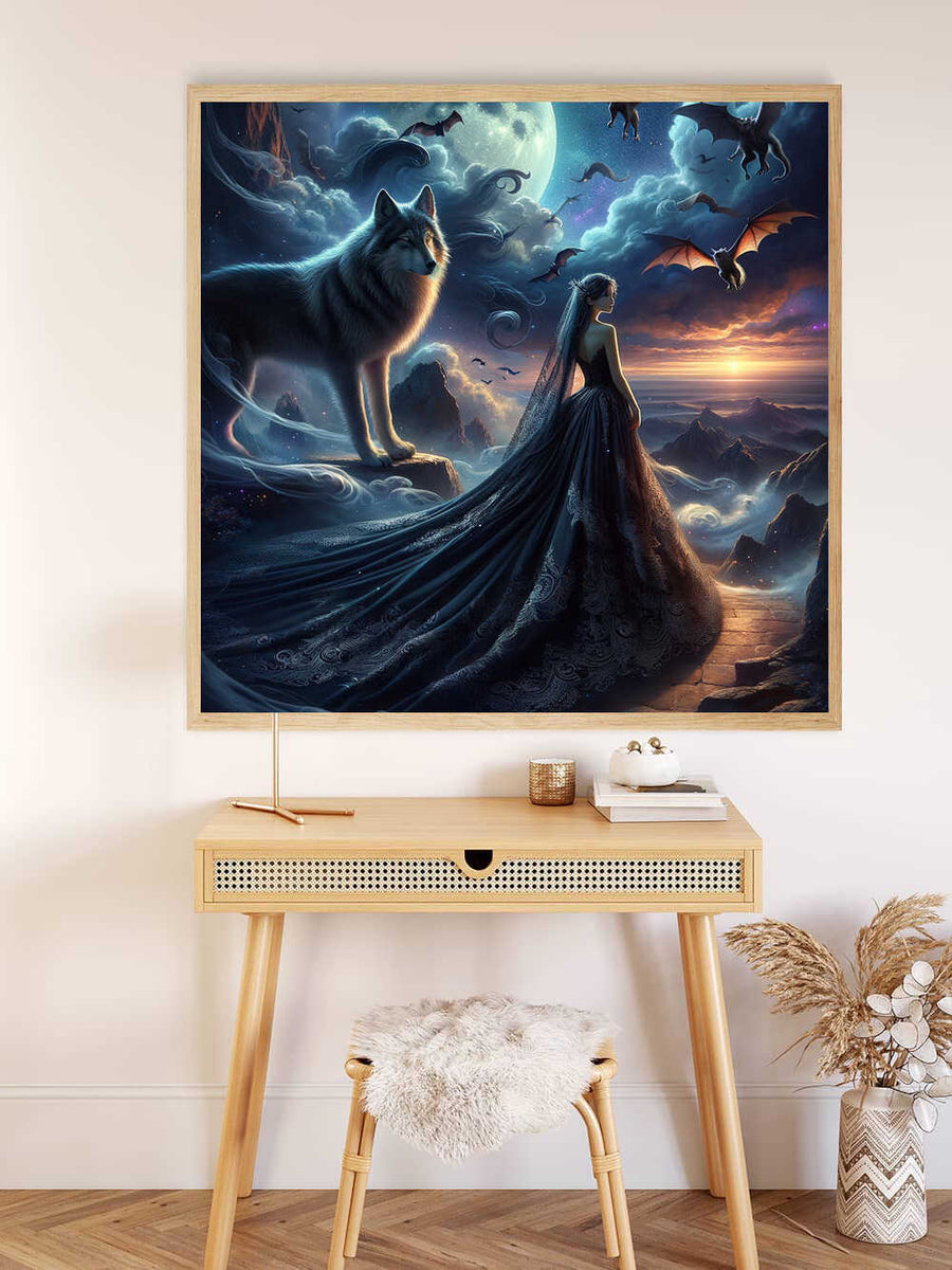 Wolf with woman in black — Diamond Painting Kit, product view 2