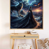 Wolf with woman in black — Diamond Painting Kit, product view 2