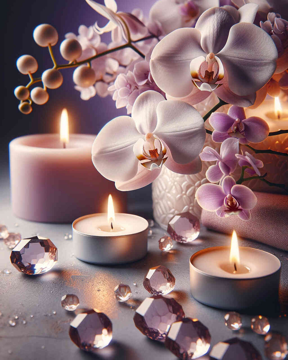 Orchid tea lights — Diamond Painting Kit design