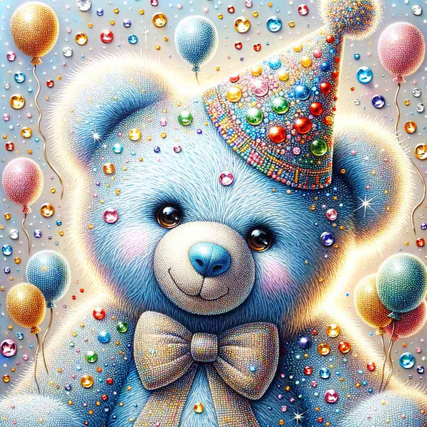 Teddy bear with party hat — Diamond Painting Kit design