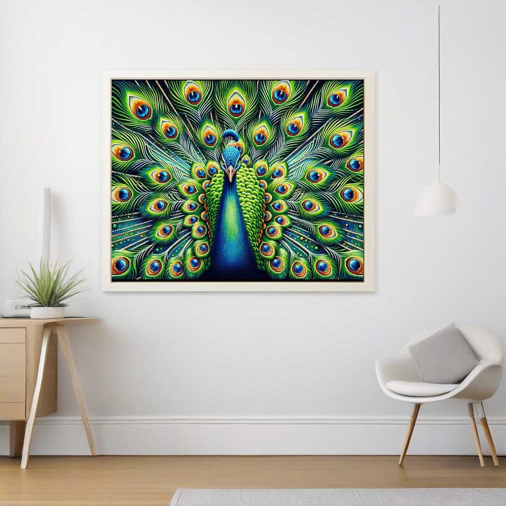 Peacock in Green and Blue — Diamond Painting Kit, product view 2
