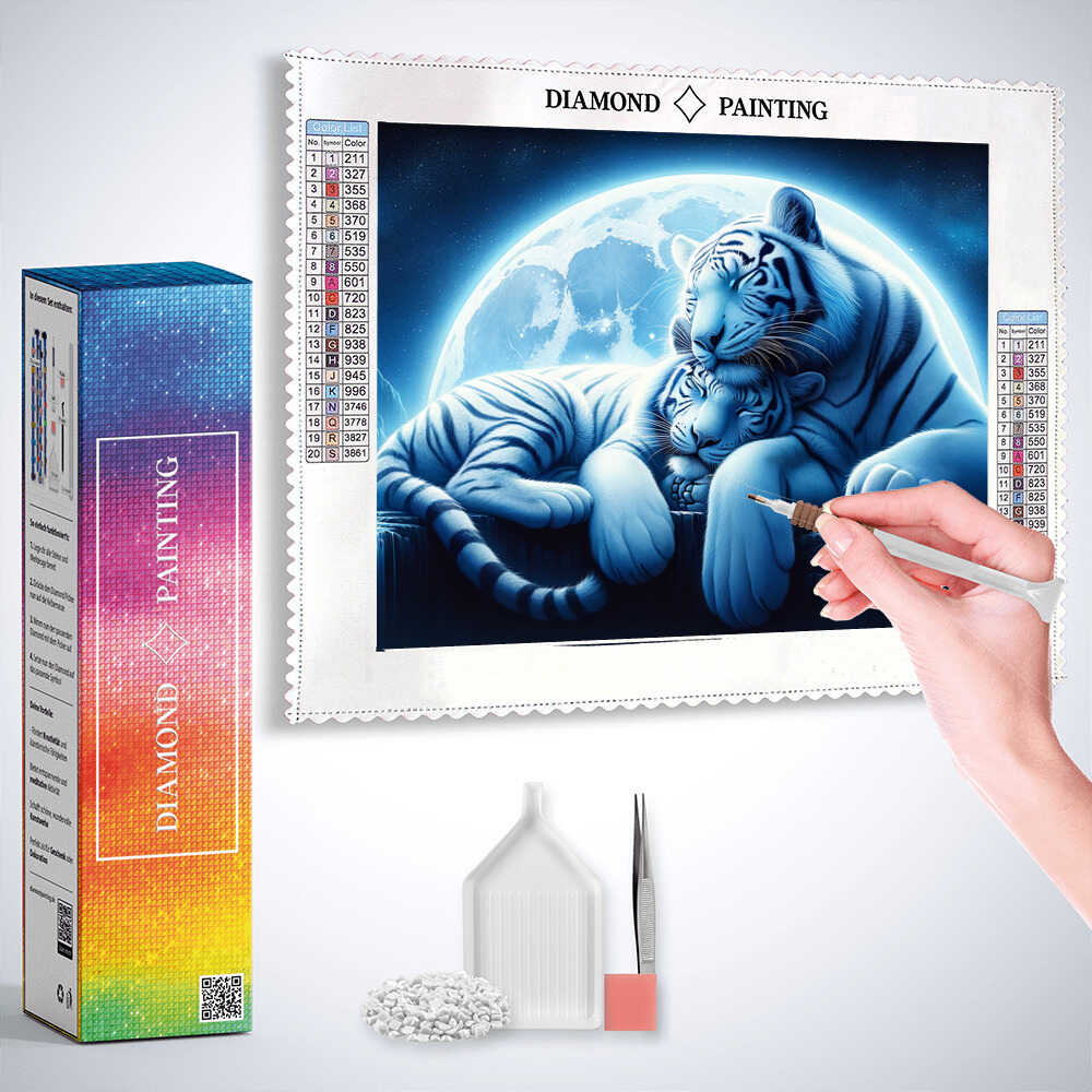 White Tigers Cuddling — Diamond Painting Kit, product view 3