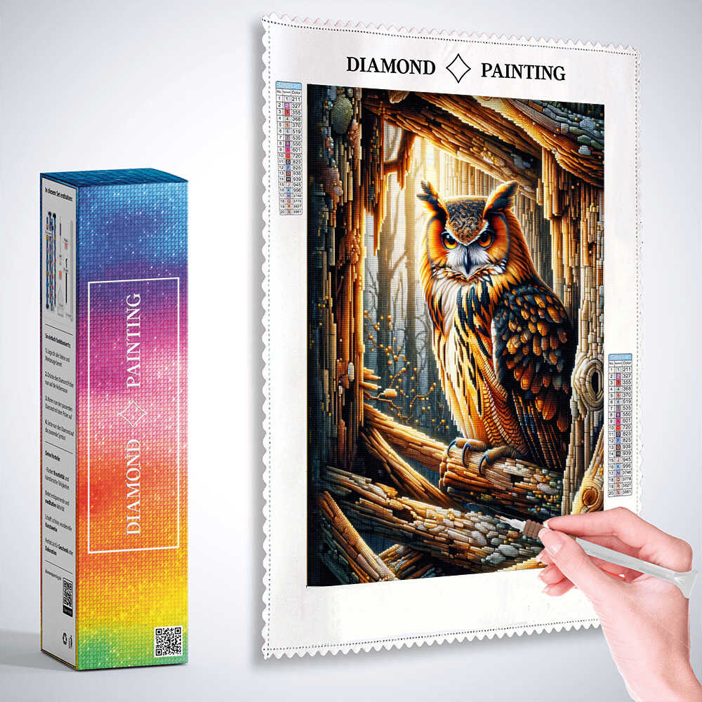 Owl surrounded by wood — Diamond Painting Kit, product view 3
