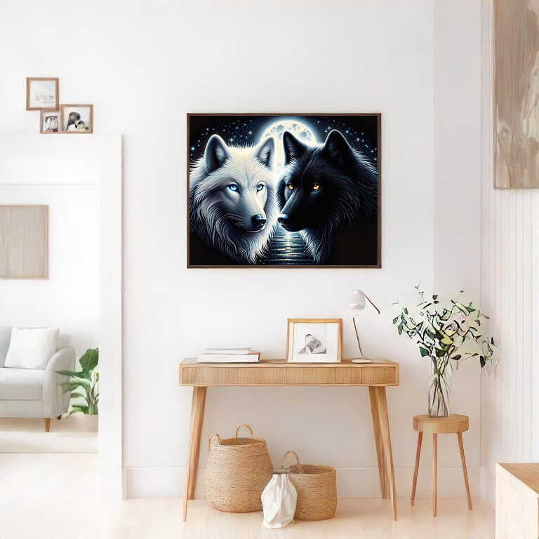 White and Black Wolves — Diamond Painting Kit, product view 2