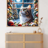 Christmas cat in front of window — Diamond Painting Kit, product view 2