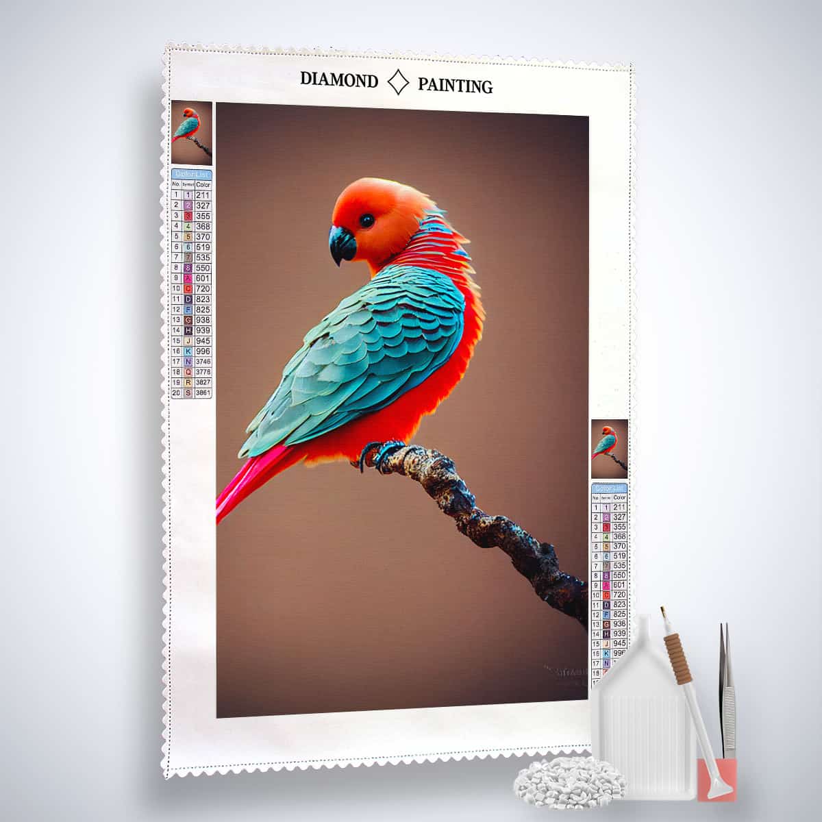 Colorful bird on branch 2 — AB Diamond Painting Kit, product view 2